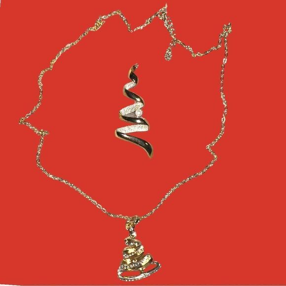 Christmas holiday gold Christmas tree necklace! - Picture 5 of 7